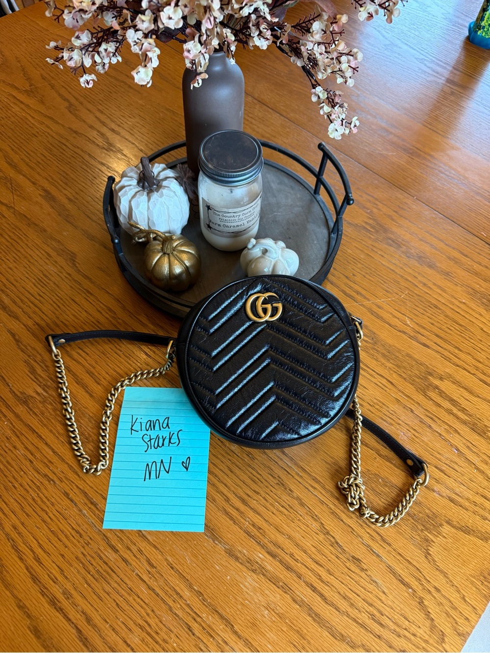 Gucci Black Chevron Quilted GG Marmont Round Crossbody